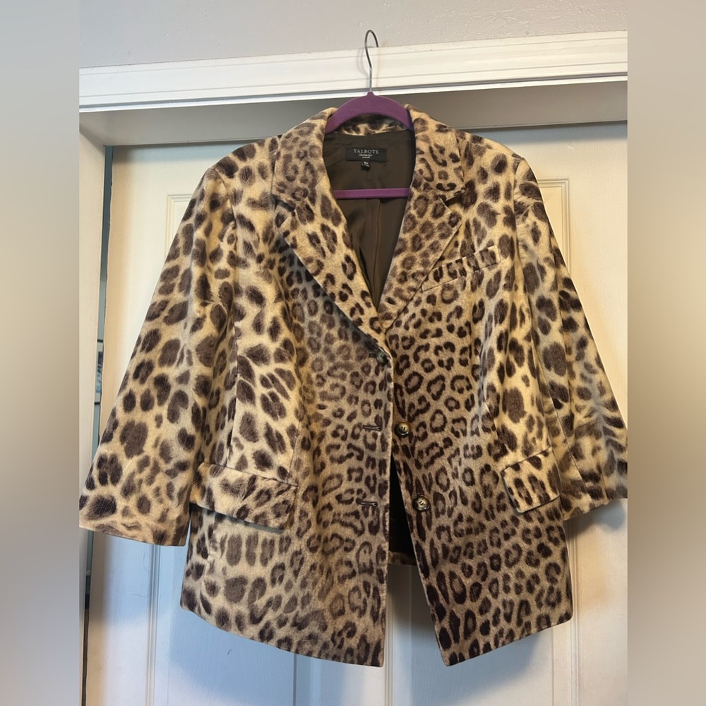 Talbots velvety leopard lined 3/4 sleeve blazer 18w